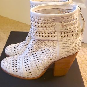 rag & bone White Woven Leather Ankle Booties